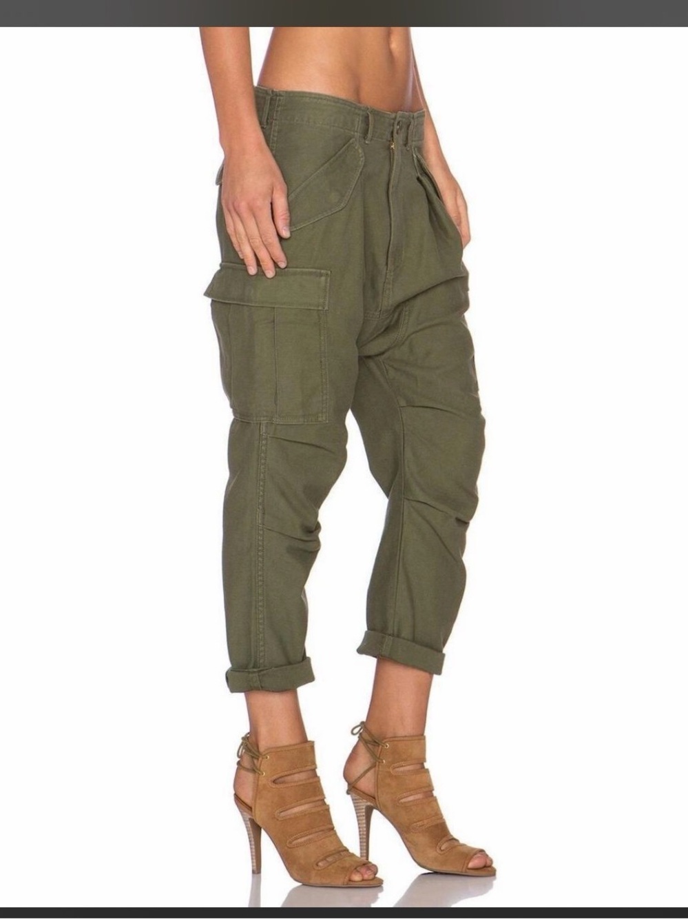 NLST Army Drop Crotch Harem Cargo Pants 26 Olive Green Utility Military Y2K